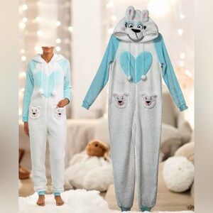 Holiday Time Women’s Faux Fur Trimmed Winter Bear Union Suit/pajama